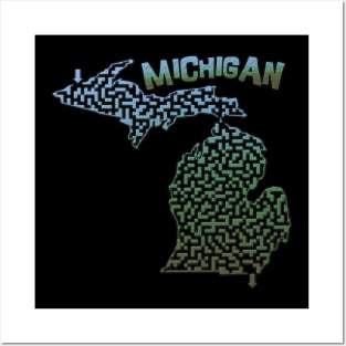 Michigan State Outline Maze & Labyrinth Posters and Art